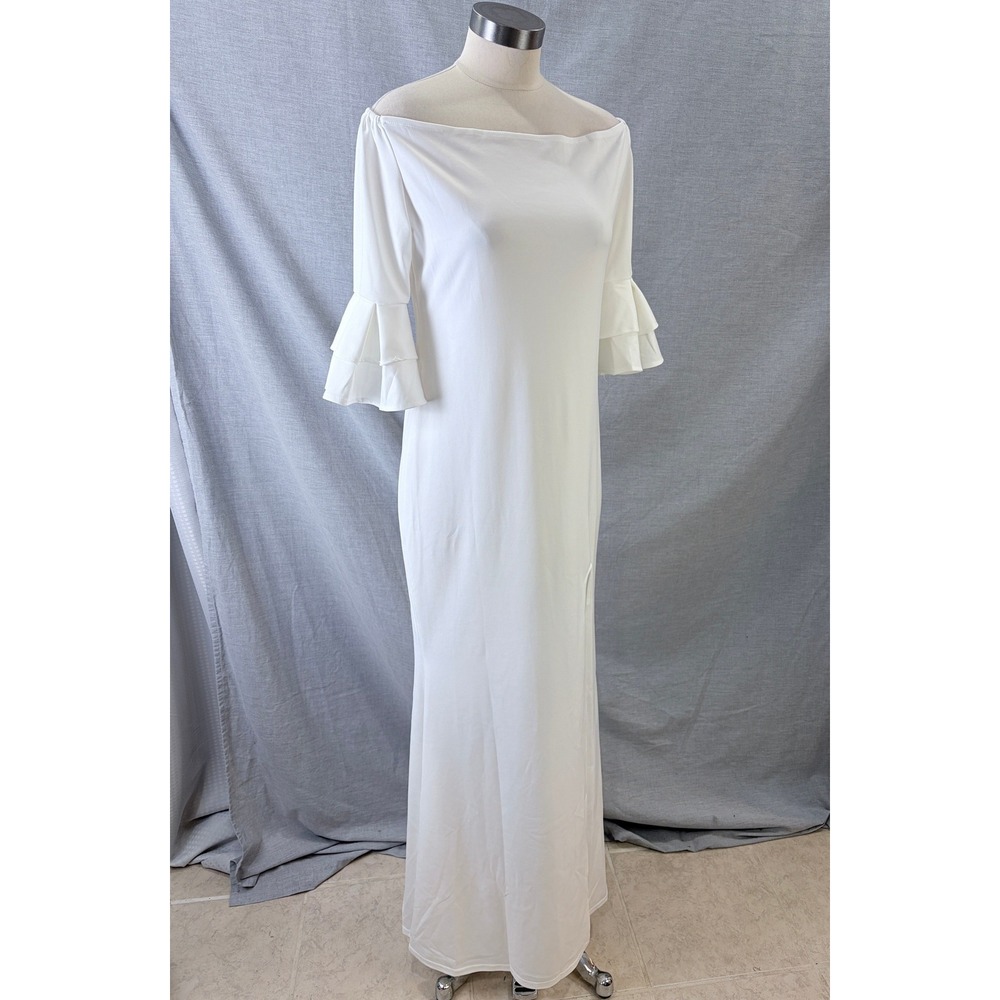 Metamorphosis Girl White Off-Shoulder Ruffle Sleeve Maxi Dress 2XL